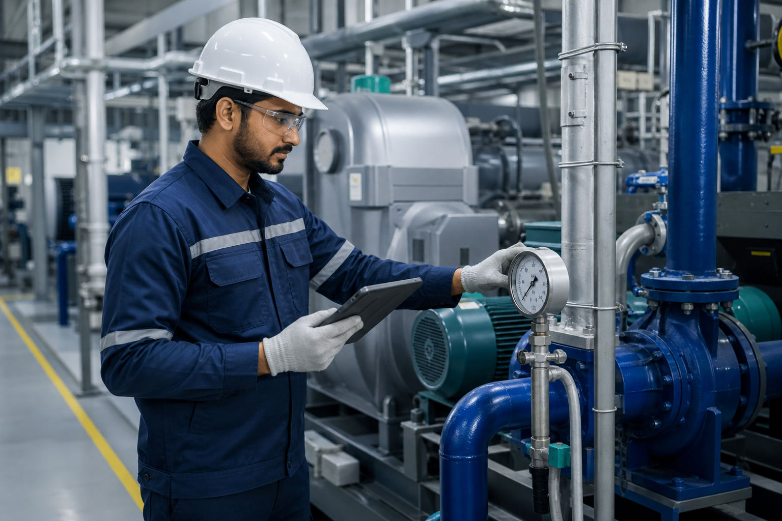 Safety professional conducting equipment inspection